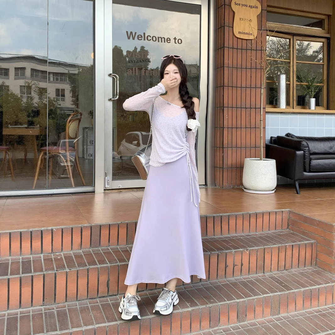 夏季新款韩版小个子穿搭一整套女轻熟风薄款罩衫吊带连衣裙两件套