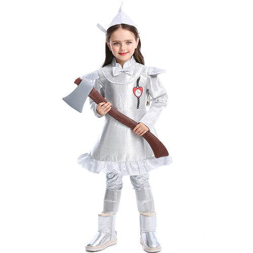 万圣节儿童银色铁皮人cosplay服装连衣裙女孩童话故事话剧演出服