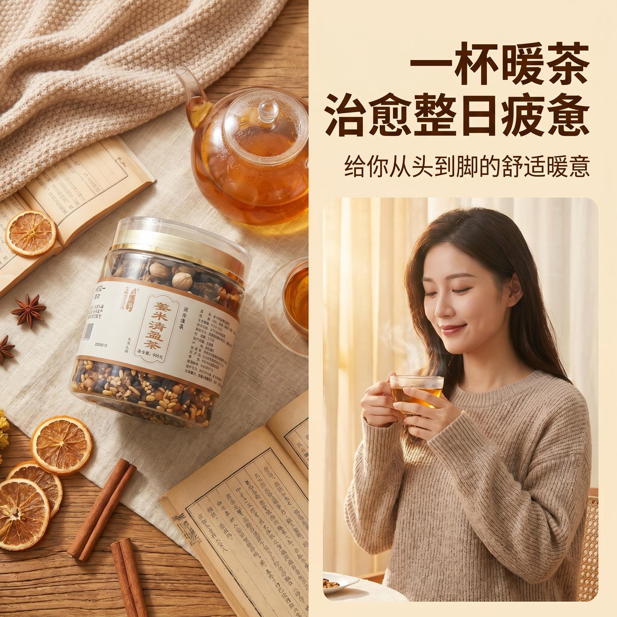 五明堂九蒸九晒姜米轻盈茶即冲即饮红豆薏米茶成年女性姜米茶养生