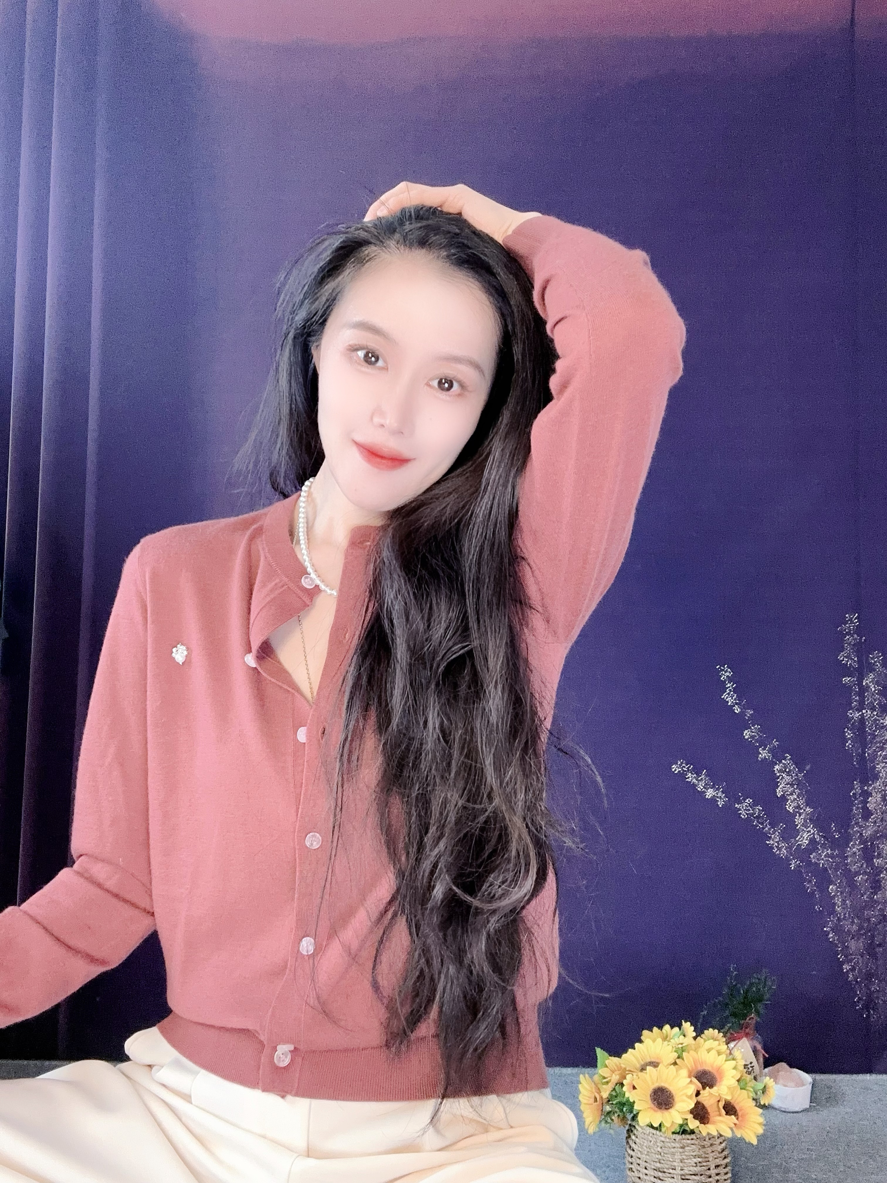 蘑菇英国代购 TYZHURA 天然粉晶扣紫茎苏梅薄款开衫