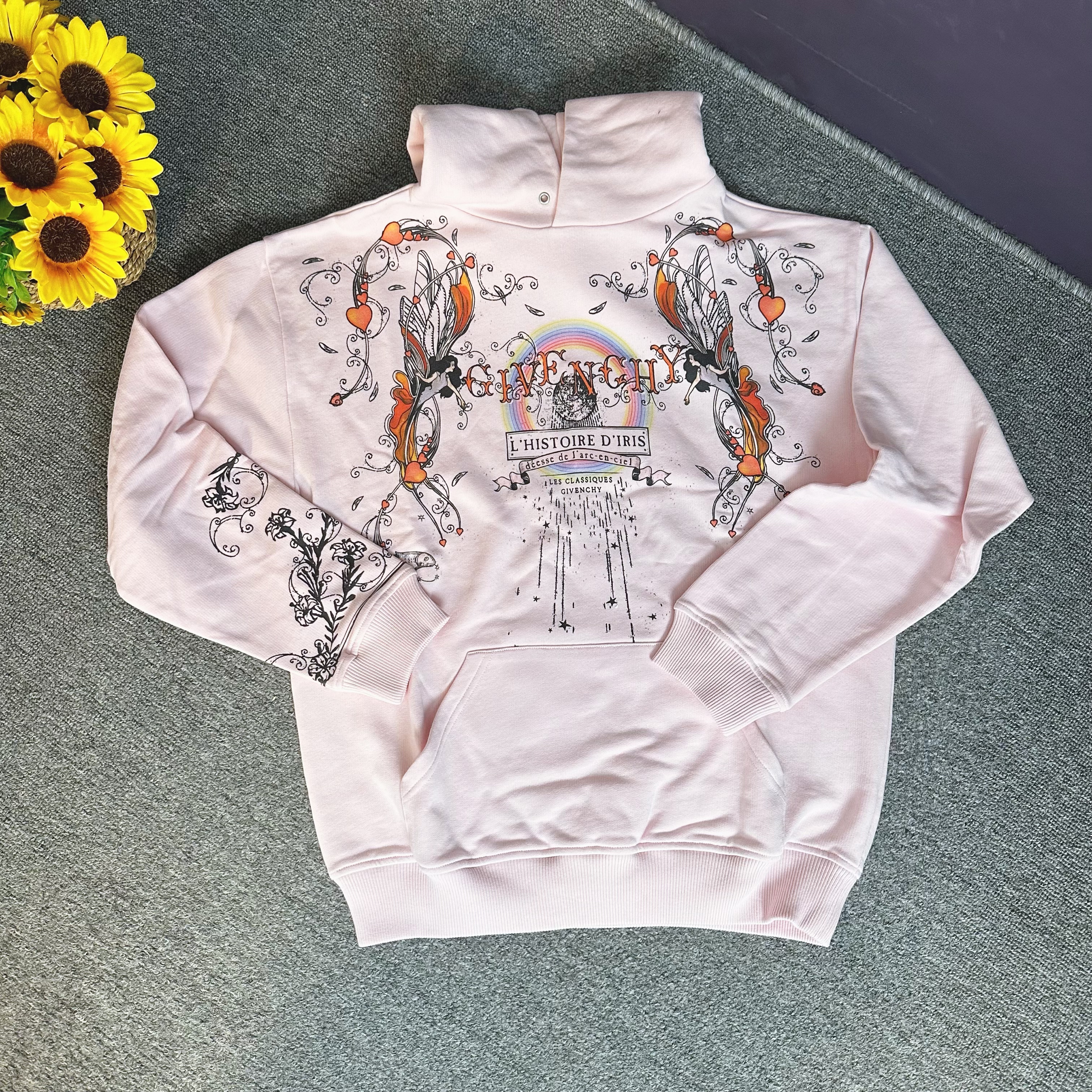 蘑菇英国代 经典浅粉色图案印花连帽卫衣 S码