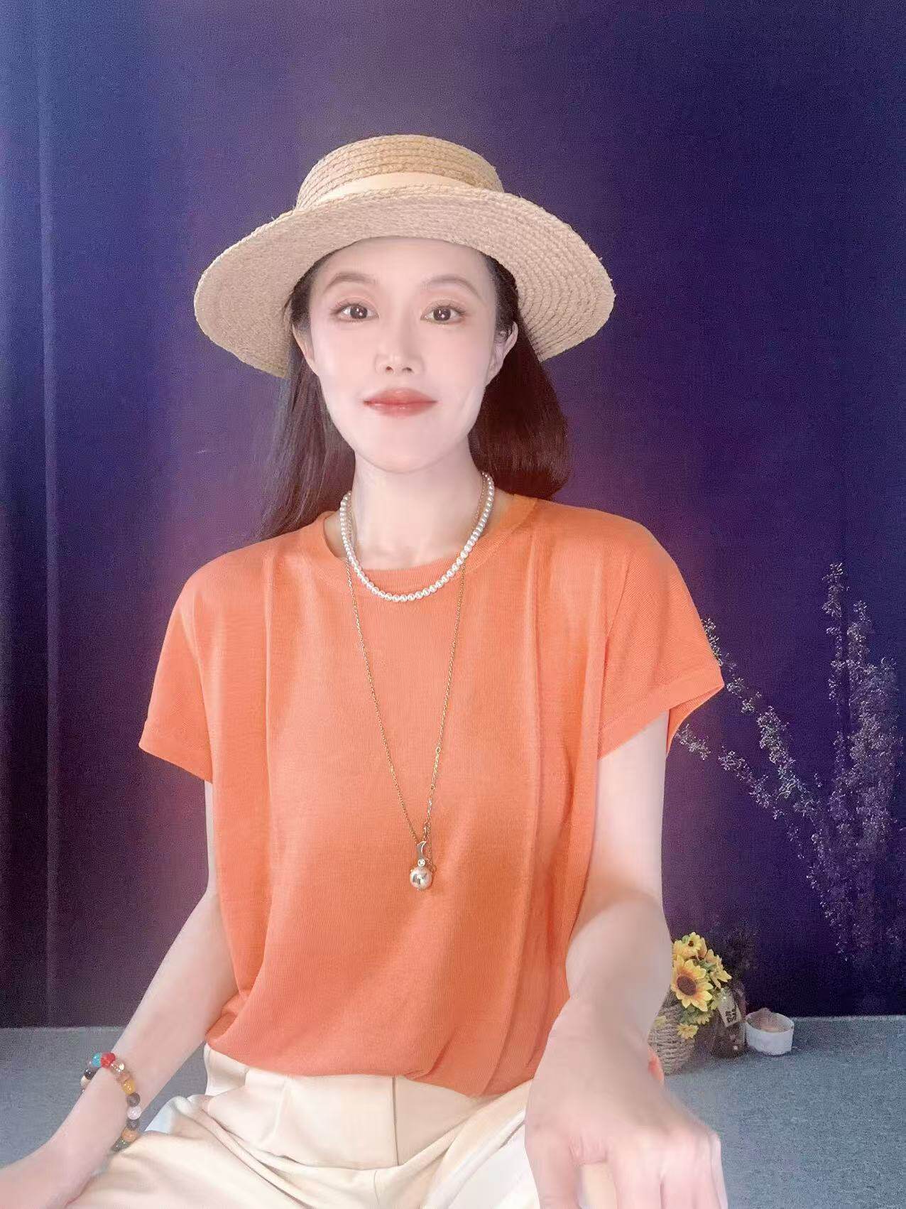 蘑菇英国代购 TYZHURA 经典橙色短袖针织衫