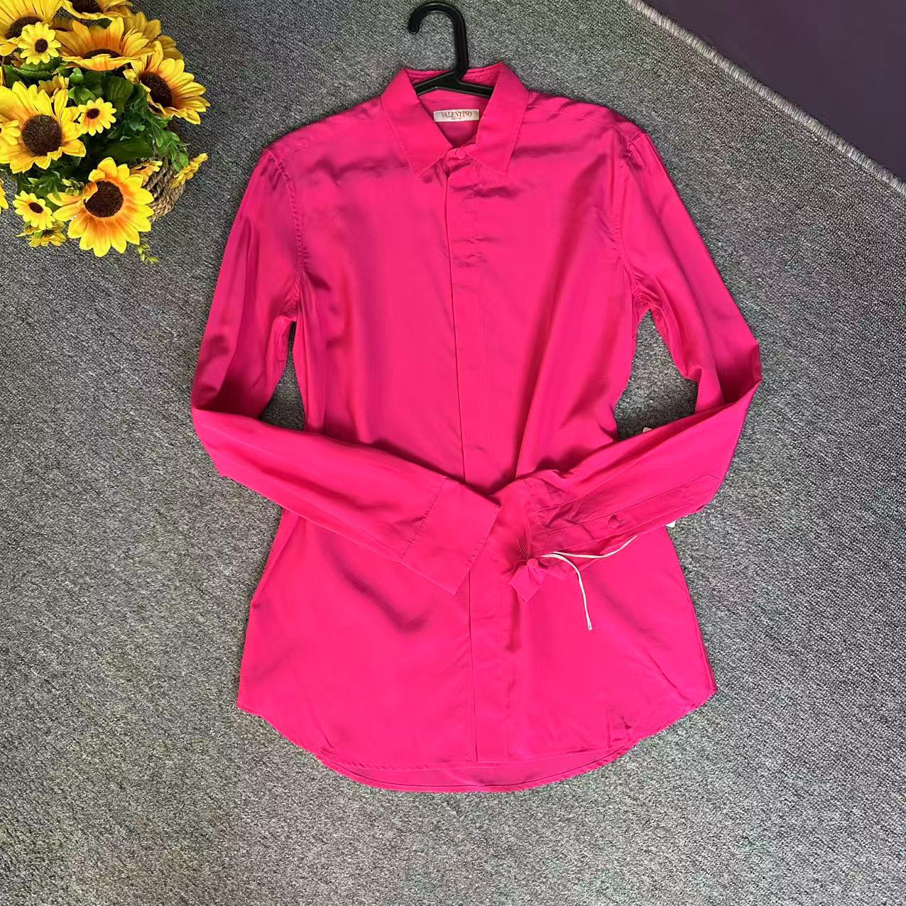 蘑菇英国代 华伦 男款 亮粉色长袖真丝衬衫 38码胸围102