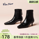 reemoor睿慕2025新款 方头气质短靴女细跟高跟弹力瘦瘦裸靴 时尚