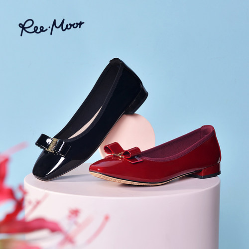 reemoor仙女风粗跟红色婚鞋