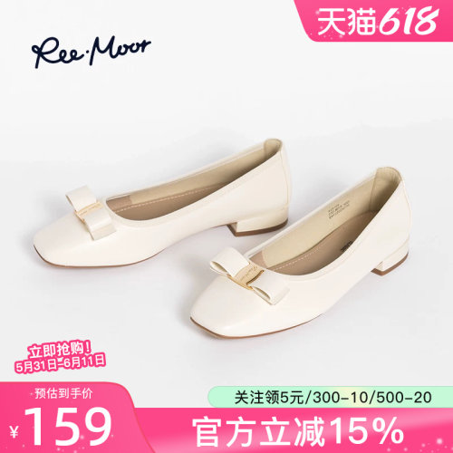 reemoor小香风方头蝴蝶结单鞋