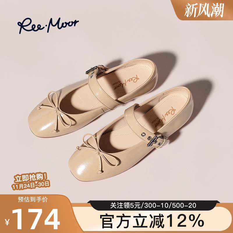 REEMOOR蝴蝶结复古低跟玛丽珍鞋