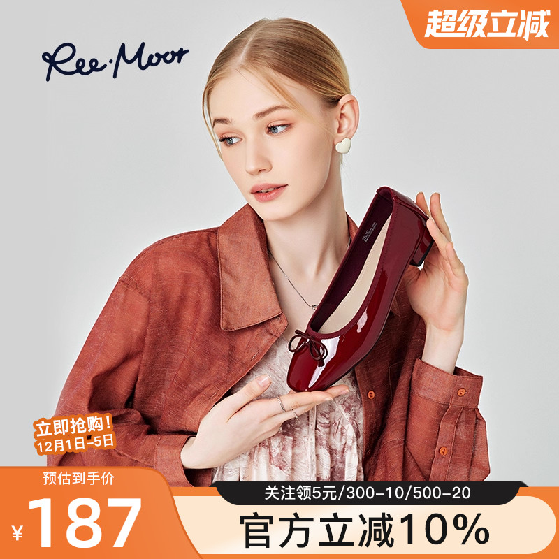 REEMOOR复古小红鞋方头蝴蝶结