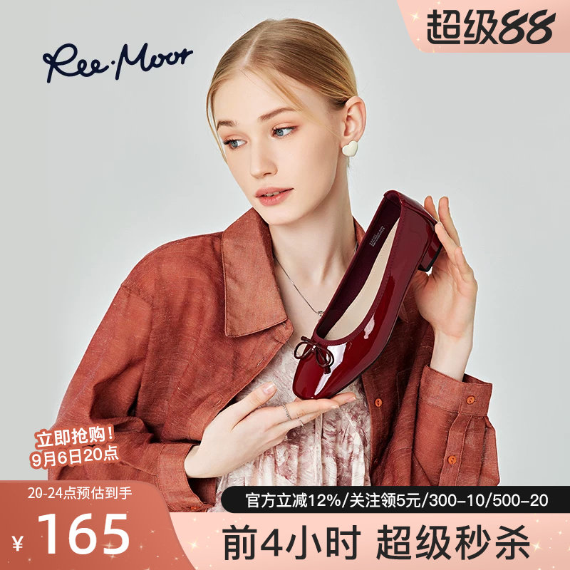 REEMOOR复古小红鞋方头蝴蝶结图片