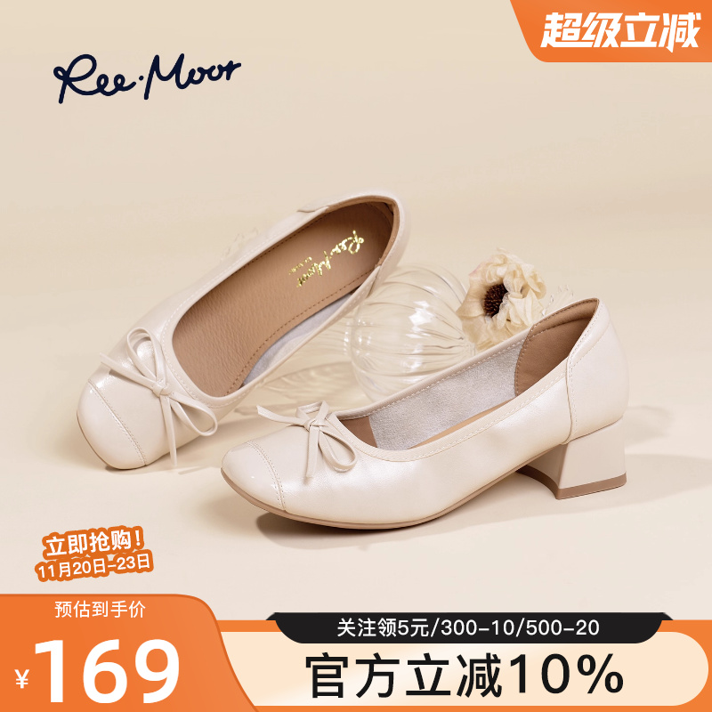 remoor法式复古方头蝴蝶结单鞋