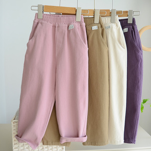 男女童舒适棉布裤 儿童纯棉休闲裤 春季 加厚磨毛长裤 子中大童长裤