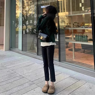 黑色显瘦修身高腰烟管牛仔裤秋冬新款时尚小个子窄版九分直筒裤子