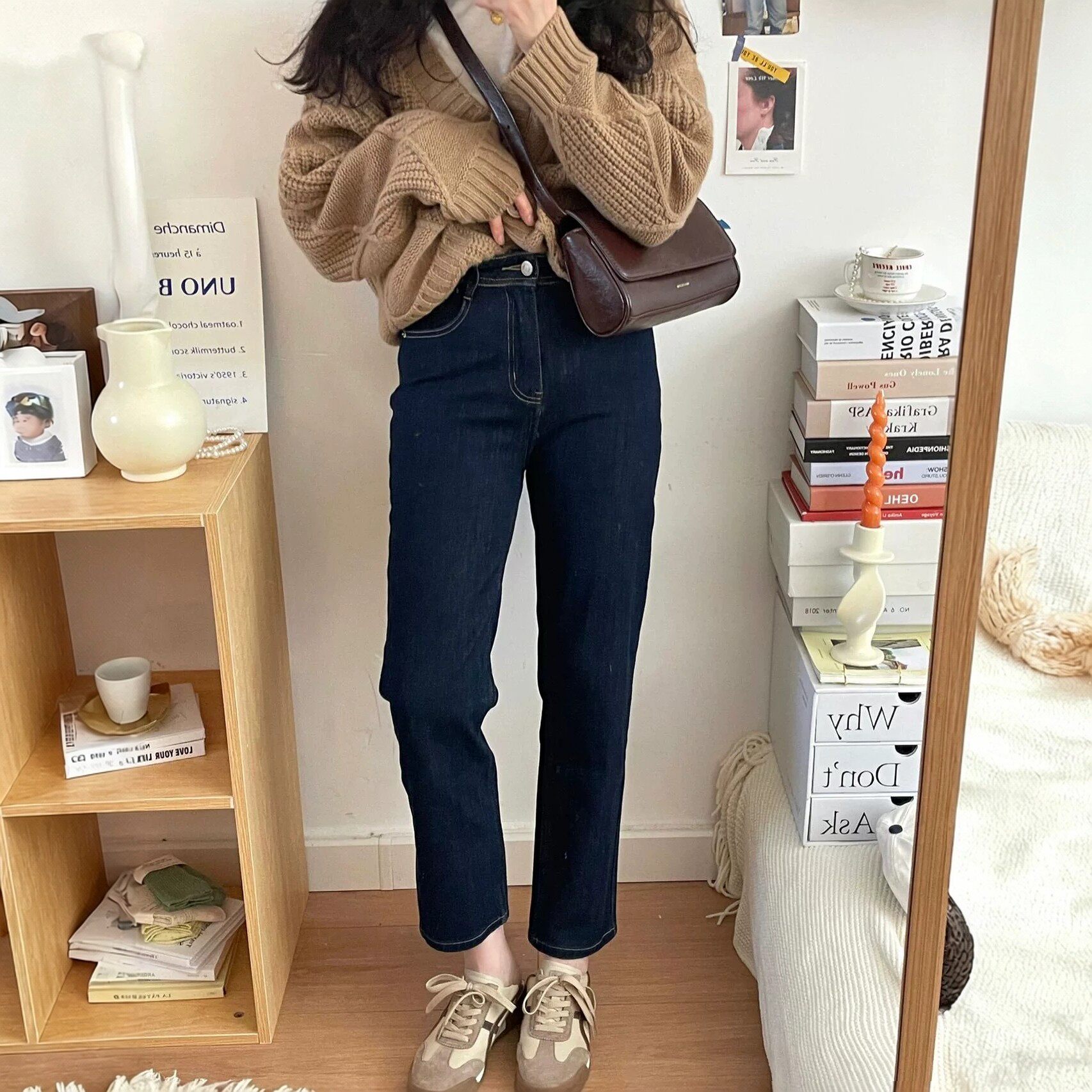 蓝灰色小直筒牛仔裤女2026高腰弹力爆款小个子春秋九分烟管裤子女