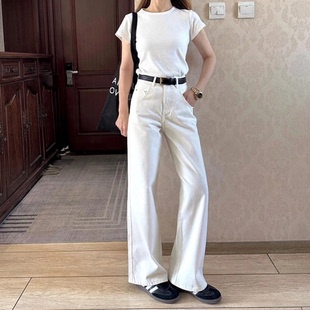 白色牛仔裤女2026春秋季气质高腰宽松韩版裤子直筒裤窄版阔腿裤子