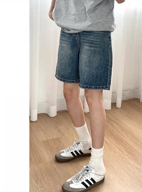 复古蓝高腰牛仔短裤女夏季大码胖mm显瘦梨形身材宽松阔腿五分中裤