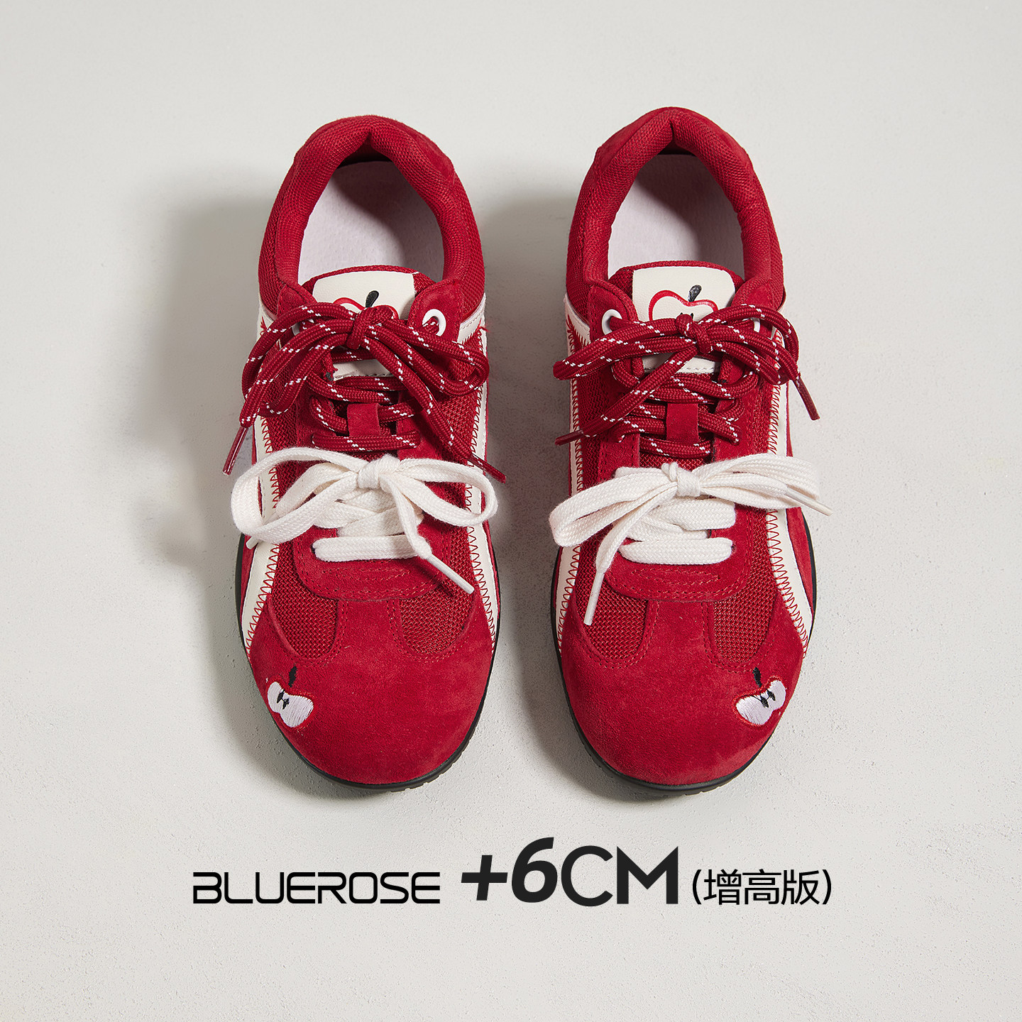 红色德训鞋女夏季薄款网面透气超火巨好看厚底内增高运动休闲鞋