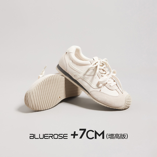 夏小个子内增高7cm软底不累脚休闲单鞋 米白色厚底透气德训鞋 女款