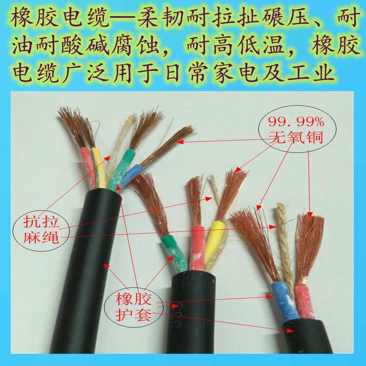 橡胶纯铜芯软护套线2芯3芯1/1.5/2.5/4/6平方防水耐磨电线电缆线