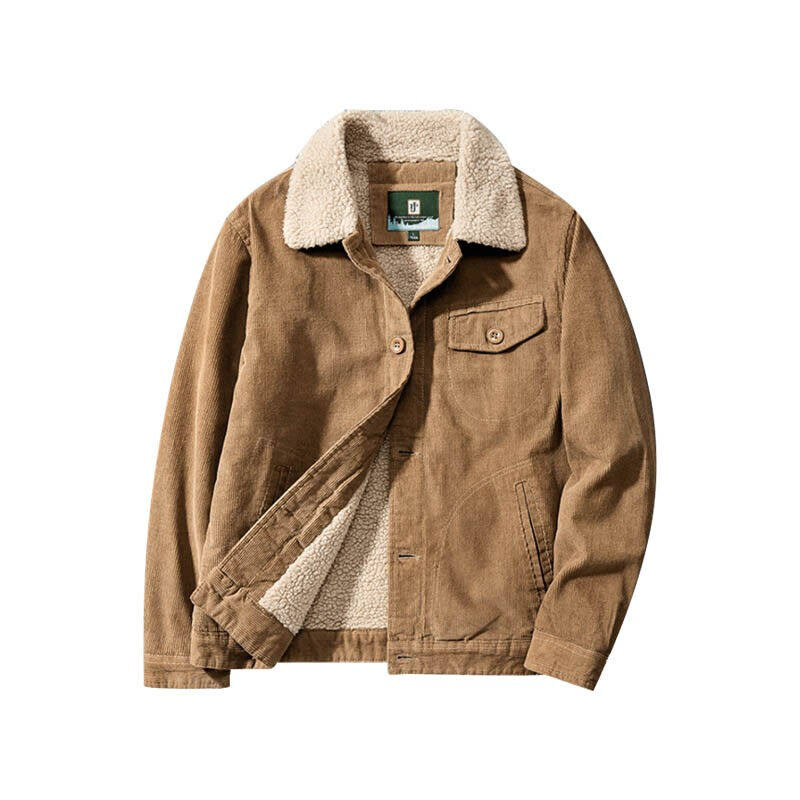 劳保佳羊羔毛短款外套冬季加厚毛领加绒工装棉服灯芯绒1885卡其L