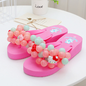 坡跟松糕跟家居凉拖鞋 葡萄人字拖球球拖鞋 厚底防滑学生度假沙滩鞋