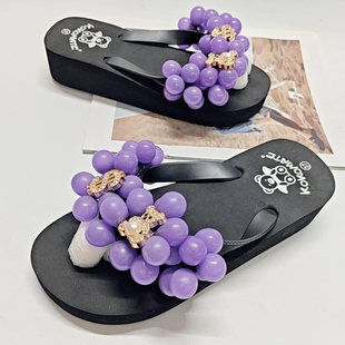 舒适凉鞋 球球人字拖旅游海边沙滩度假拖鞋 甜美葡萄拖鞋 厚底沙滩鞋