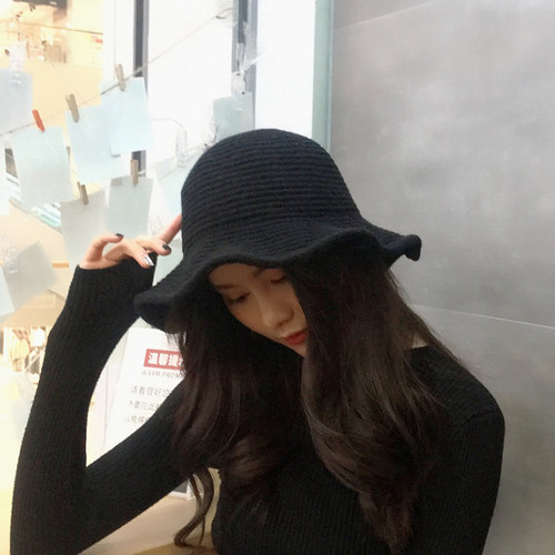 明星同款圆顶卷边毛线保暖渔夫帽
