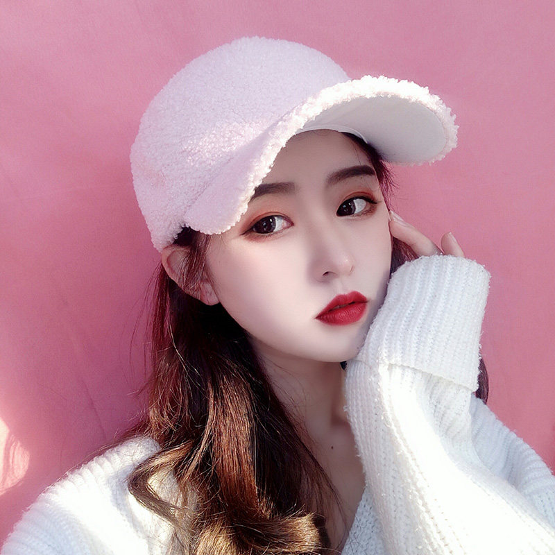 毛绒帽子女秋冬保暖羊羔绒鸭舌帽黑色韩版加厚百搭白色棒球帽男潮