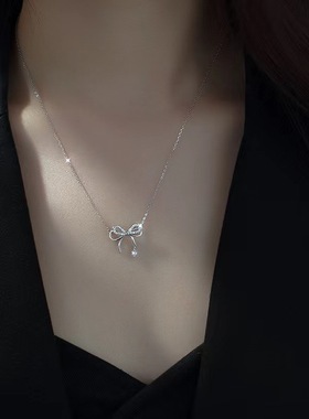 蝴蝶结项链女s925银小众高级感女