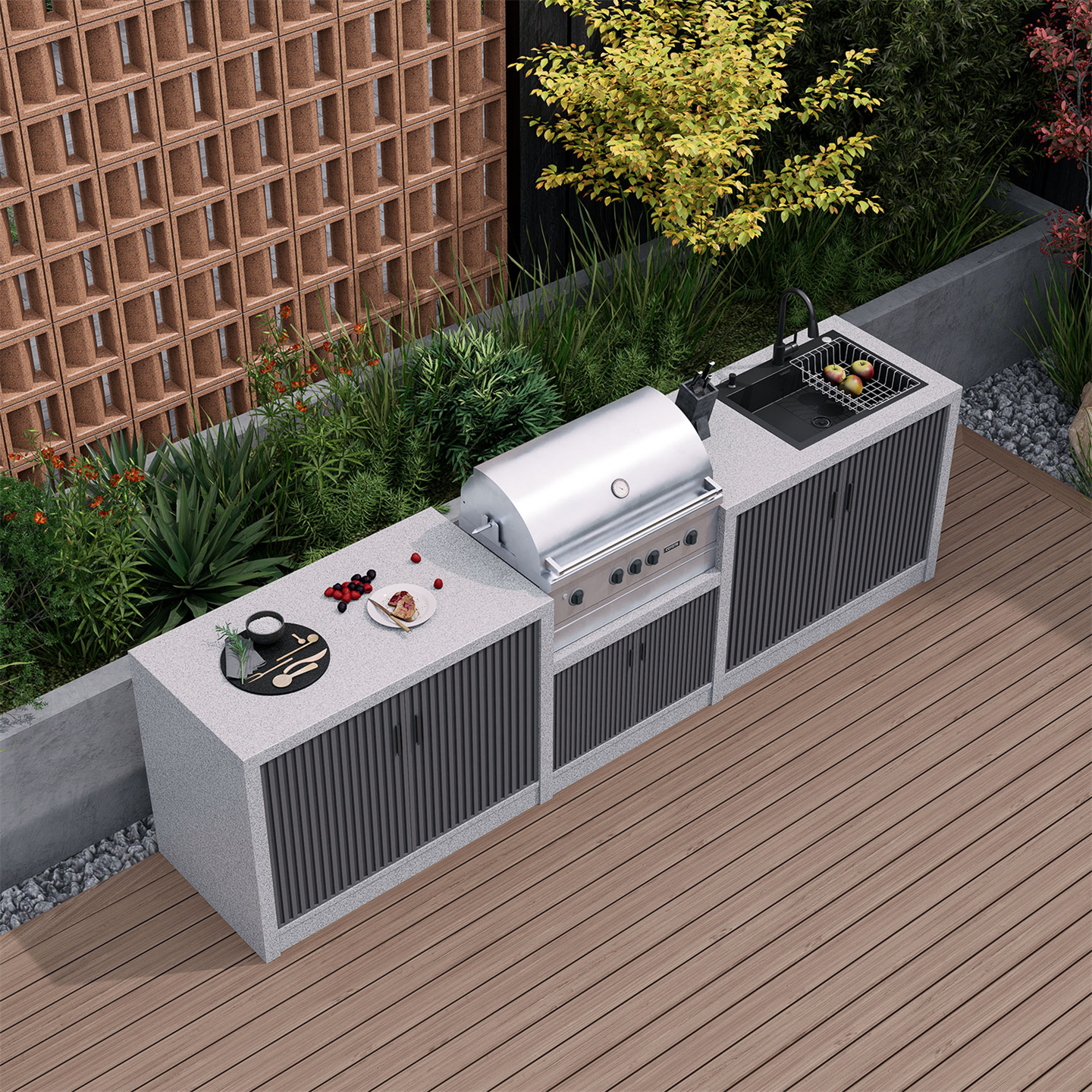 石意轩大理石操作岛台户外烧烤台