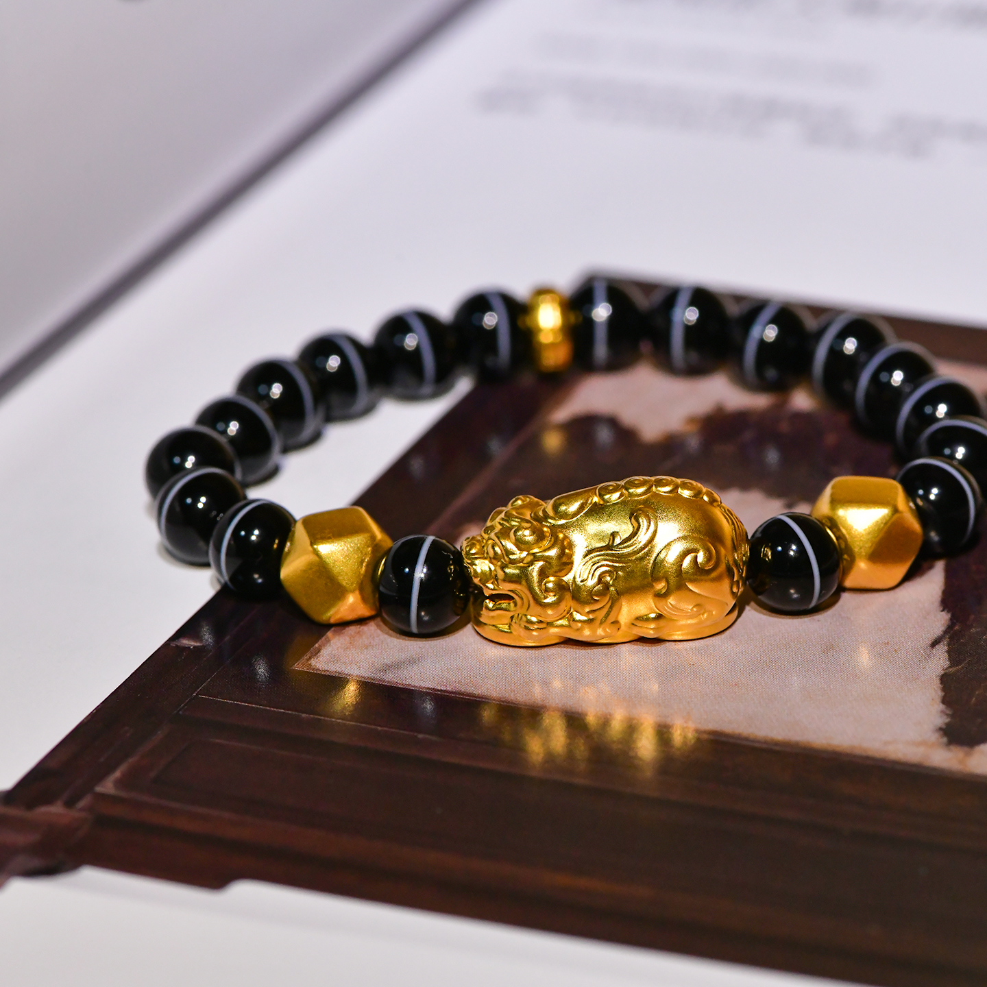 金米黄金招财貔貅转运珠皮丘足金厚壁硬金吞金兽手串新年春节礼物