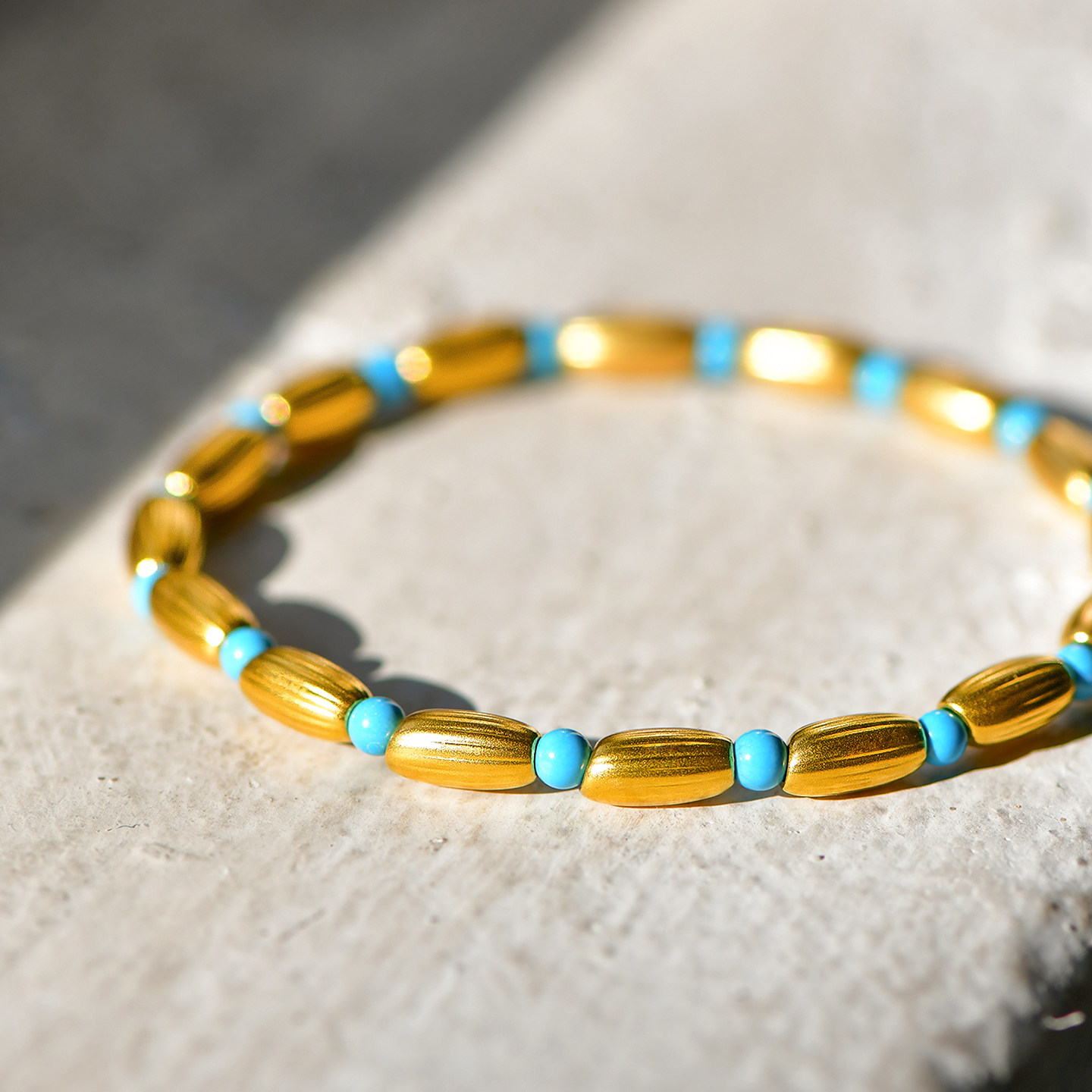 金米黄金小米粒足金手链情侣松石手串心中有米手绳送女友礼物