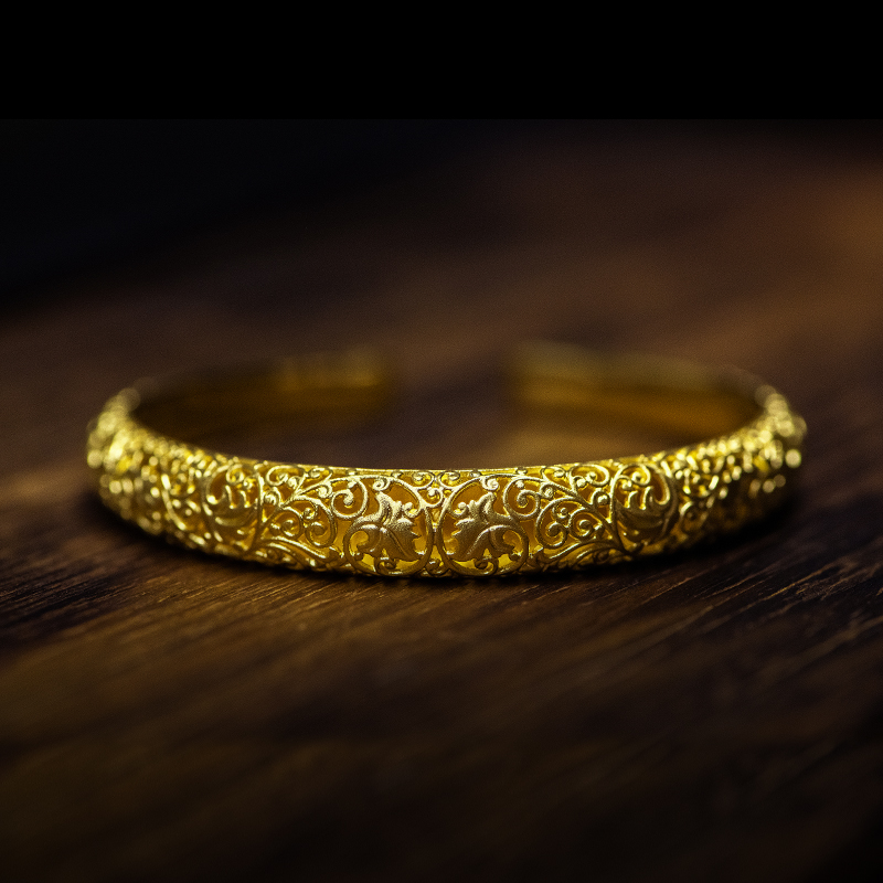 万事如意花丝足金古法手镯新品