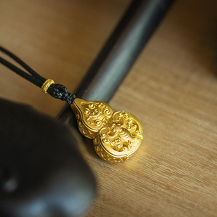 金米黃金福祉金護(hù)錢寶福祿吉祥墜 新品 足金葫蘆吊墜鏤空花紋項(xiàng)鏈