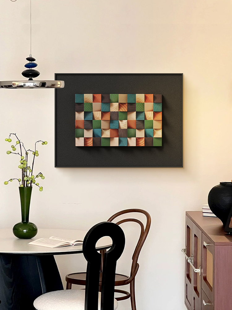 3D实木多巴胺测量盒装饰画餐厅客厅入口玄关弱电盒阻挡挂画