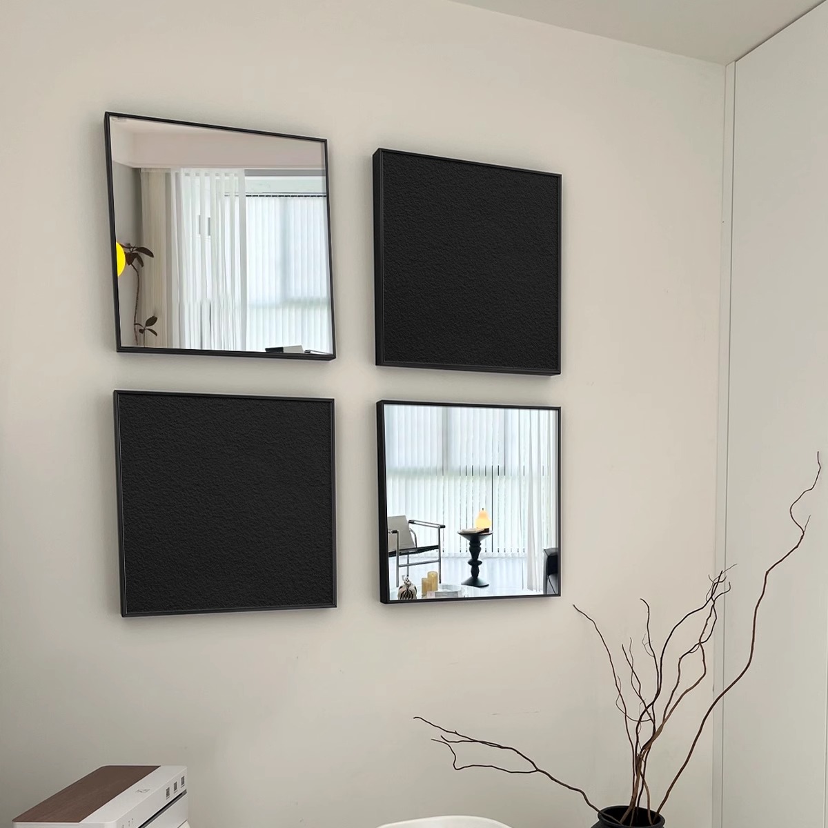 意式黑白极简镜子装饰画小众高级感客厅餐厅玄关墙面挂画个性创意