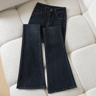 it :CHOCOOLATE深蓝色紧身微喇牛仔裤女高腰修身显瘦弹力喇叭裤子