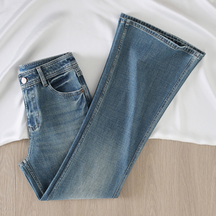 it :CHOCOOLATE「四面弹」蓝色微喇牛仔裤女高腰显瘦弹力喇叭裤子