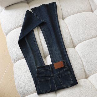 it :CHOCOOLATE深蓝色微喇牛仔裤女高腰修身显瘦弹力拖地喇叭裤子