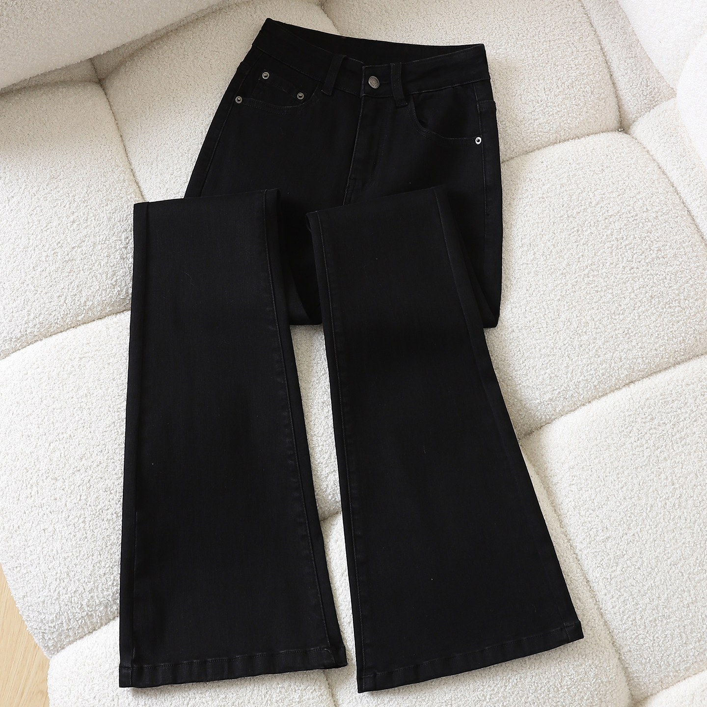 it :CHOCOOLATE黑色紧身微喇牛仔裤女高腰修身显瘦弹力拖地喇叭裤