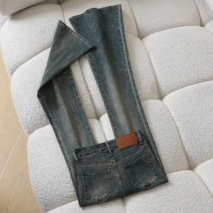 it :CHOCOOLATE美式复古毛边微喇牛仔裤女高腰修身显瘦弹力喇叭裤