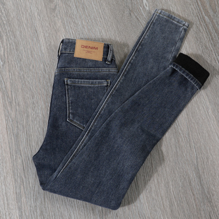 显瘦紧身弹力九分铅笔裤 修身 子 女2025秋冬新款 加绒高腰小脚牛仔裤