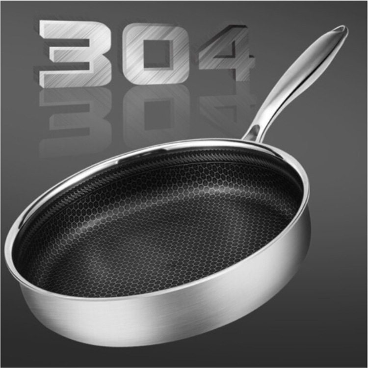 三层钢不粘锅加厚家用韩式炒菜平底煎锅电磁炉燃气三层钢不粘炒锅