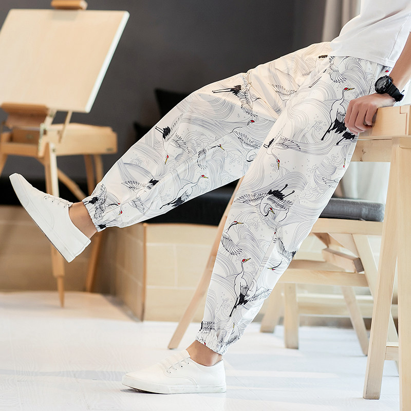 Chinese style men's wear Borneol Nine points trousers Retro Ukiyo-e Red-crowned crane Haren pants Trend leisure time trousersin the Men's clothing, Casual pants  category - from Buy2taobao.com to provide professional Taobao agent buy service