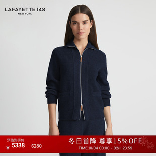 【25秋冬新款】LAFAYETTE148/拉飞逸立领罗纹羊毛针织拉链开衫