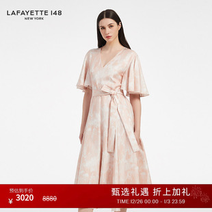 连衣裙 修身 LAFAYETTE148 拉飞逸V领束带荷叶边袖