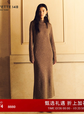 LAFAYETTE148/拉飞逸 秋冬H型小立领及踝针织连衣裙