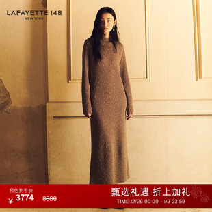 LAFAYETTE148 秋冬H型小立领及踝针织连衣裙 拉飞逸