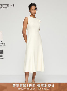 LAFAYETTE148/拉飞逸小香风结圈毛呢收腰A字连衣裙修身型无袖圆领
