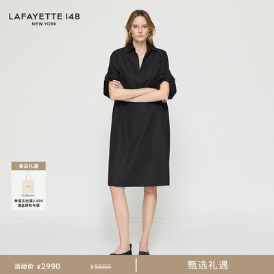 LAFAYETTE148/拉飞逸POLO领H型棉府绸衬衫连衣裙