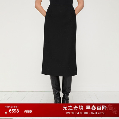 【26早春新款】LAFAYETTE148/拉飞逸烫钻羊毛礼服呢高腰直筒半裙